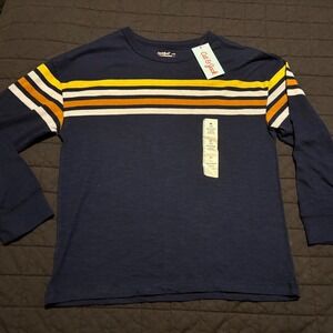 Cat & Jack Kids Top Long Sleeve Navy Blue Striped Crew Neck Casual